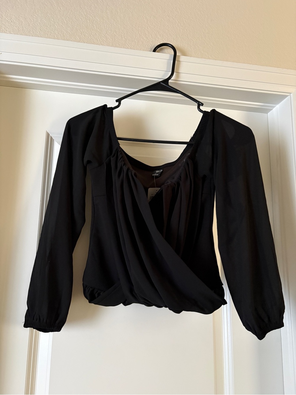 Windsor Black Wrap-Front Long Sleeve Blouse - Women NWT XXS